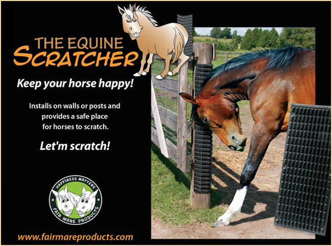 Installs on walls or posts and provides a safe place for horses to scratch